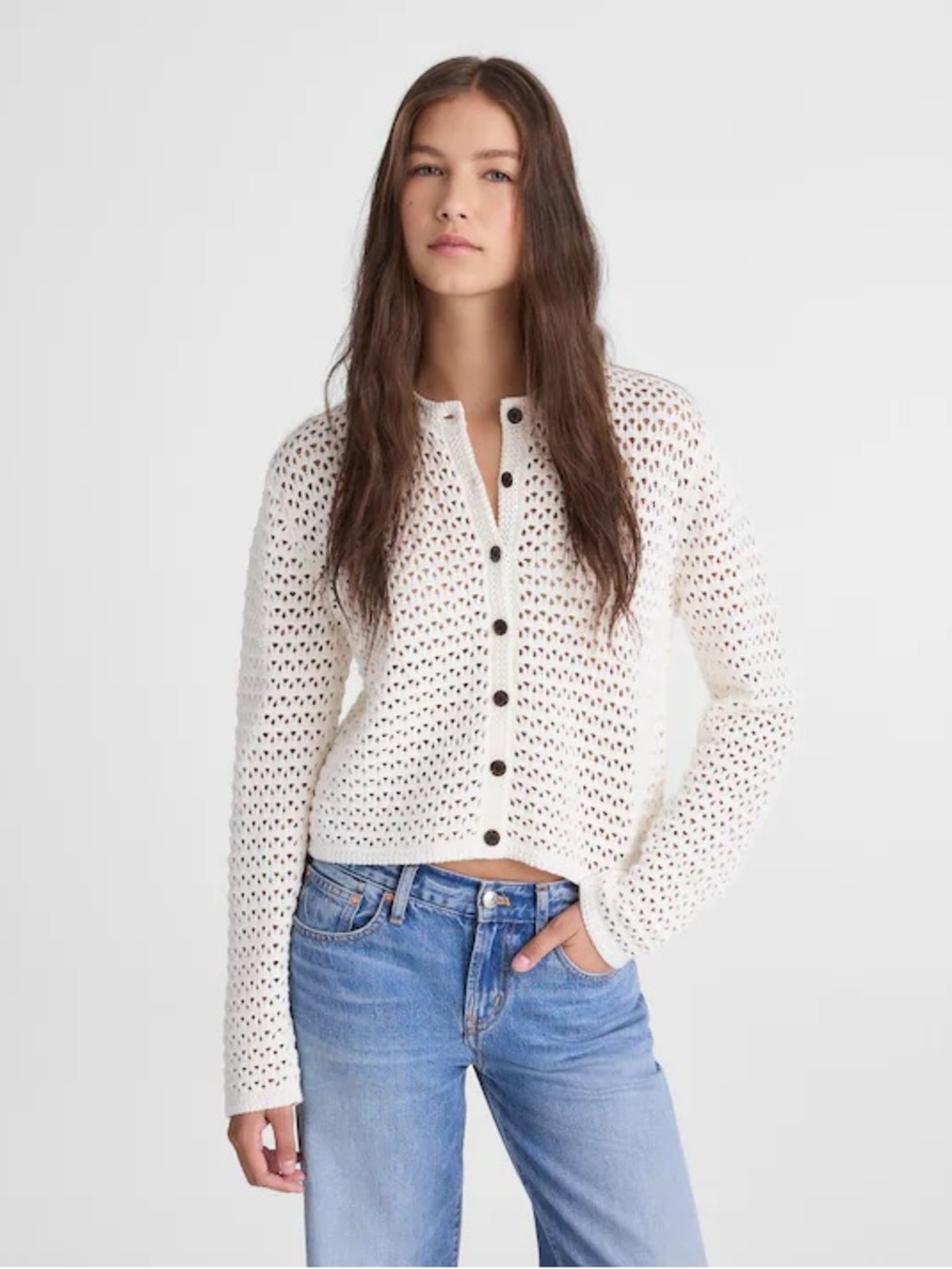 Madewell Open-Stitch Crewneck Sweater in Lighthouse Cream White Size Medium NWT